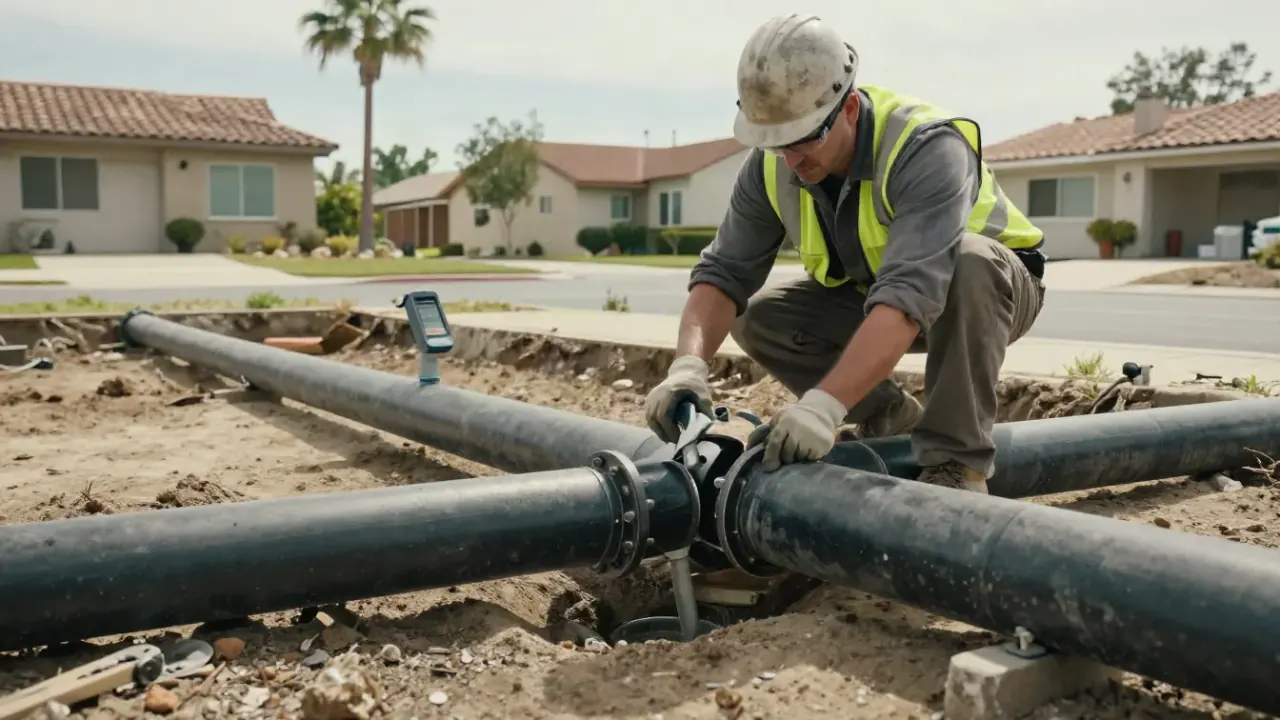 Sewer Line Repair in Stanton, California: detail shot of a clean, seamless joint where a new section of sewer pipe has been